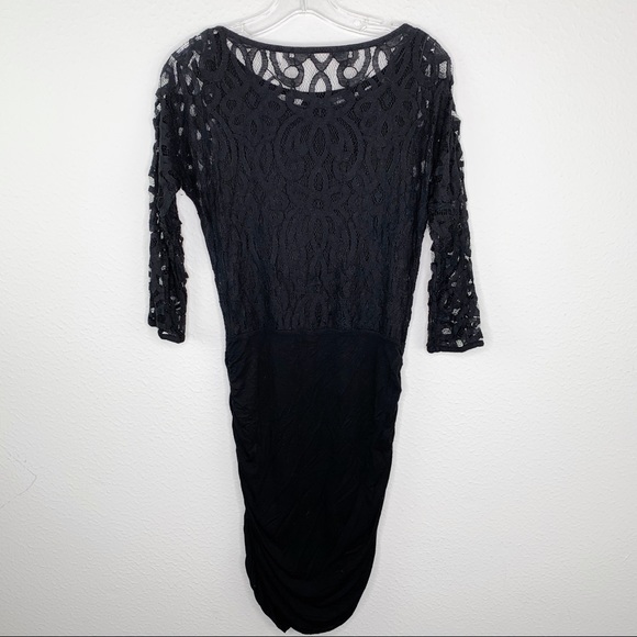 Velvet Black Lace Ruched Dress Medium A26 C38 - Picture 6 of 8